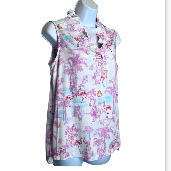 crown & ivy Tops - Crown & Ivy Women's Sleeveless Flamingo
Tropical V Neck Ruffle Top Blouse SZ 3X